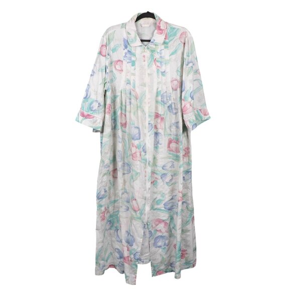 Appel VTG Floral Robe M Womens Full Zip Cotton Blend Short Sleeve Spring Light - Picture 1 of 6